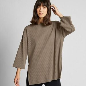 Uniqlo cotton slit sides ribbed shirt small taupe brown
